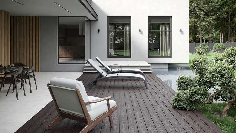 planeo CoEXWood WPC-Terrasse Komplett-Set Massivdiele 4.8m (40.92m²) - Hellbraun/Dunkelbraun strukturiert
