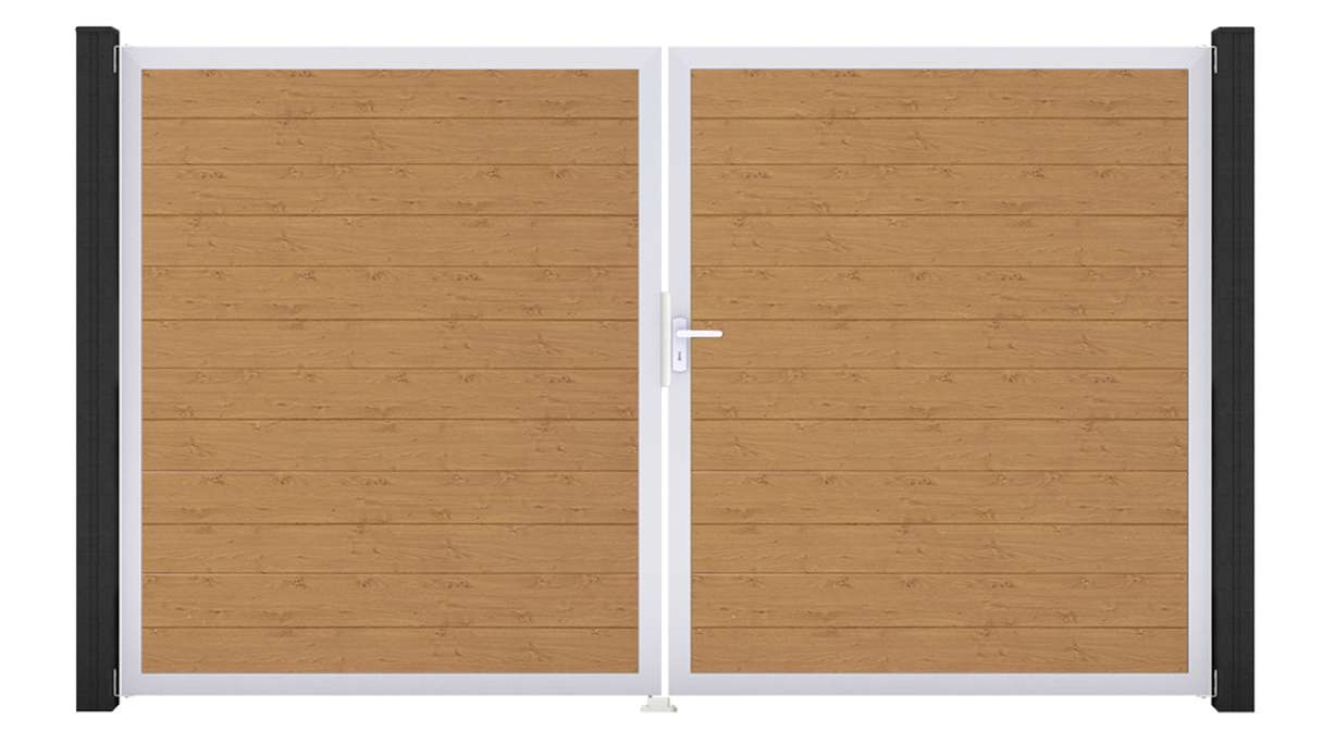 planeo Gardence Simply Small - PVC-Tor 2-flügelig Asteiche Natur mit Alurahmen 300 x 180 cm