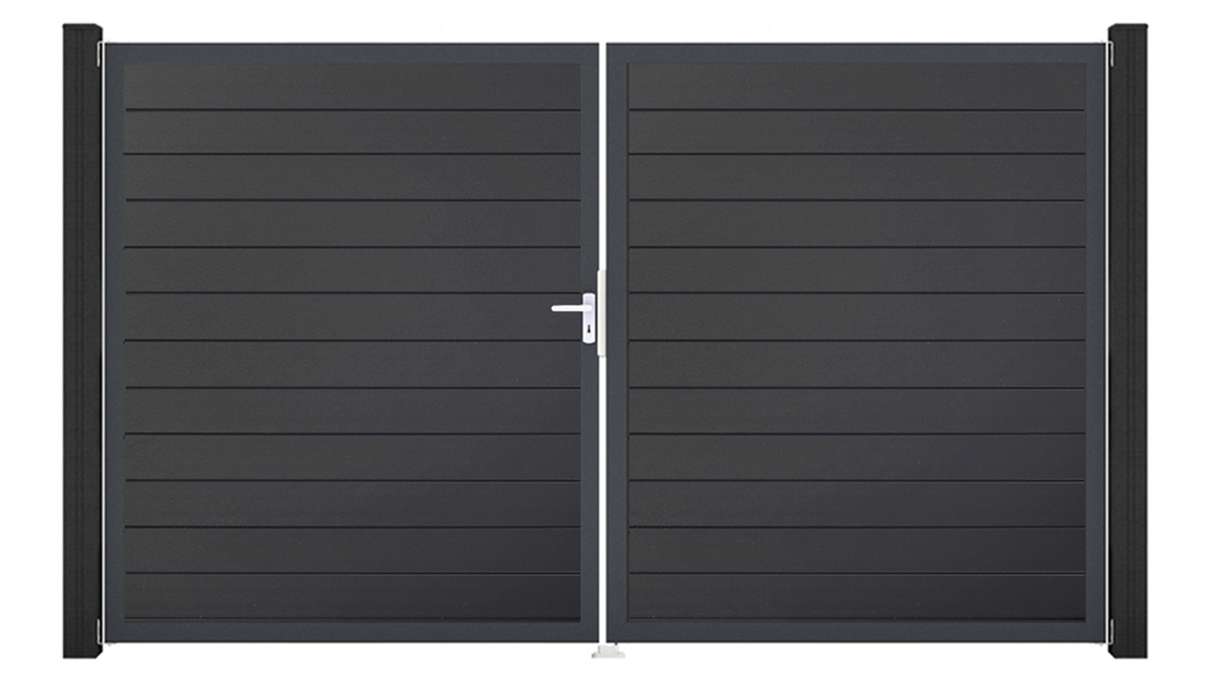 planeo Gardence Simply Small - PVC-Tor 2-flügelig Anthrazitgrau mit Alurahmen 300 x 180 cm