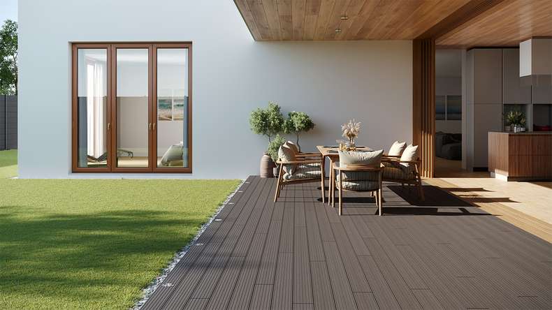 planeo LightWood WPC-Terrasse Komplett-Set Hohlkammerdiele 4.8m (8.64m²) - Hellgrau gerillt/genutet