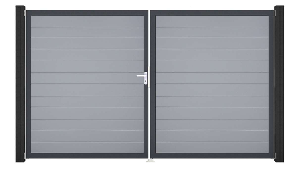 planeo Gardence Simply Small - PVC-Tor 2-flügelig Silbergrau mit Alurahmen 300 x 180 cm