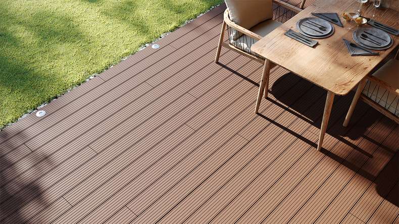 planeo LightWood WPC-Terrasse Komplett-Set Hohlkammerdiele - Hellbraun gerillt/genutet