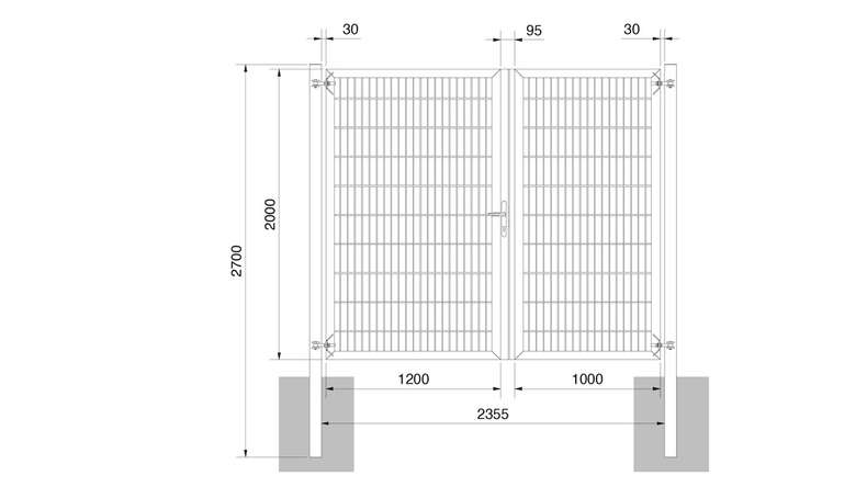planeo Universaltor schwer 2-flg. Asymetrisch Feuerverzinkt H 2000 x B 2200 inkl. Torpfosten