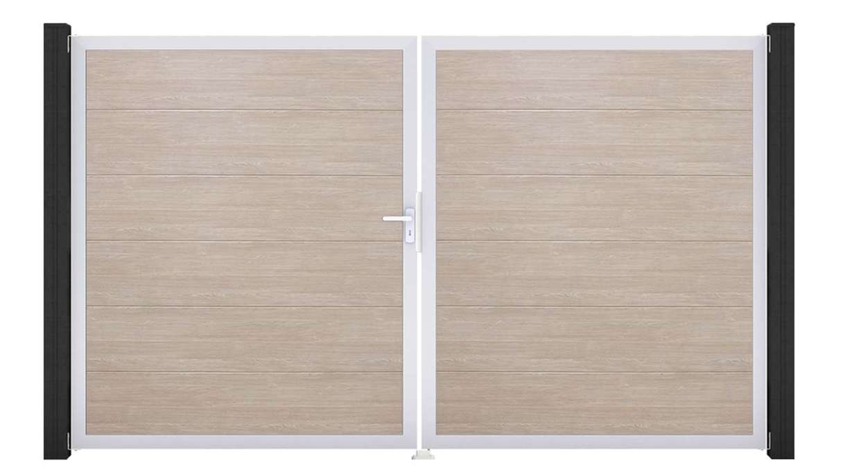 planeo Gardence Simply - PVC-Tor 2-flügelig Sheffield Oak mit Alurahmen 