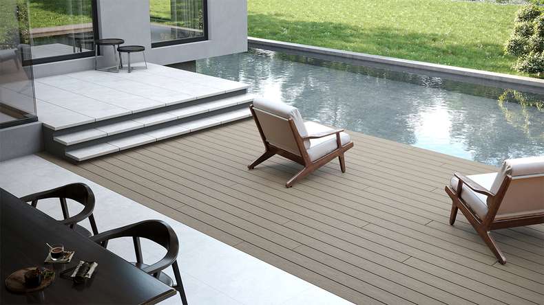 planeo CoEXWood WPC Terrassendiele Massiv ummantelt - Grau/Zement 3m strukturiert