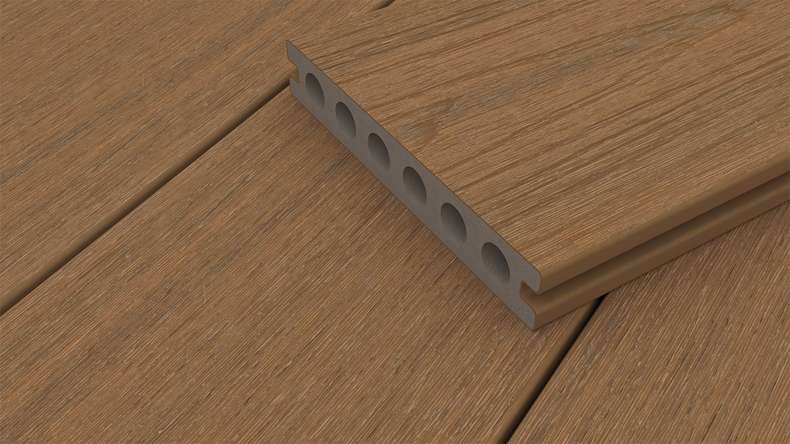 planeo WOODLine Nature - 3m WPC CoEx ummantelte Terrassendiele Verbundprofil leicht - Burma Teak strukturiert/glatt gebürstet