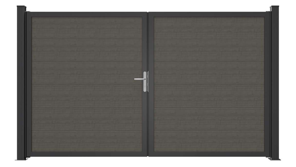 planeo Gardence Simply Guard - PVC-Tor - 2-flügelig Grey Ash Cut mit Alurahmen 300 x 180 cm