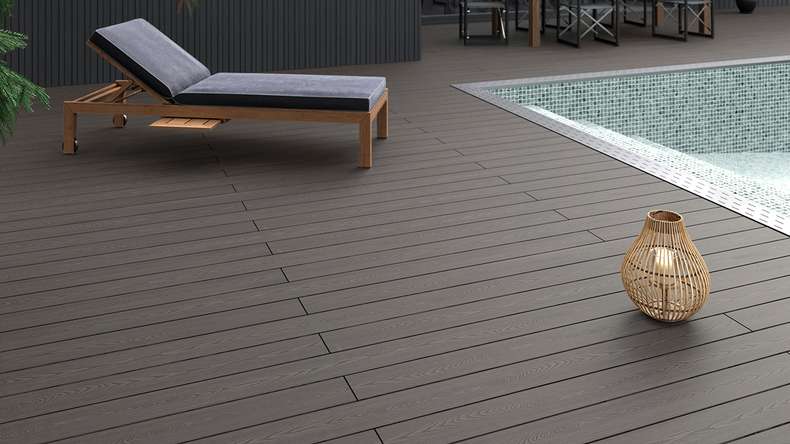 planeo SolidWood WPC-Terrasse Komplett-Set Massivdiele 3.6m (19.05m²) - Hellgrau französisch/strukturiert