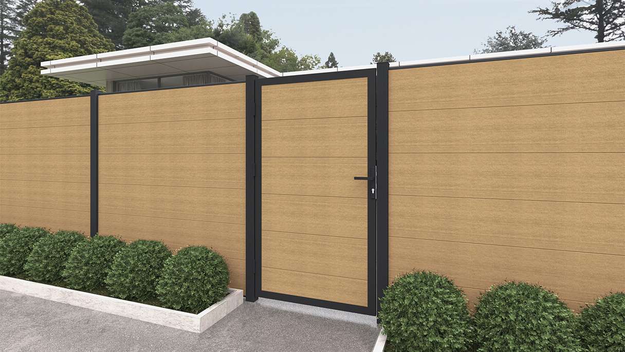 planeo INFINITY XL-Board - WPC CoEx Universaltor Sand mit Anthrazit Alurahmen 100 x 180 cm