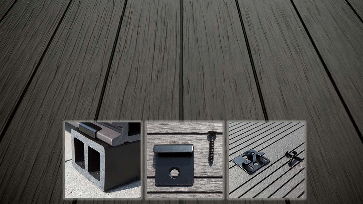 planeo AntikWood WPC-Terrasse Komplett-Set Massivdiele 3m (22.49m²) - Anthrazitgrau antik gealtert