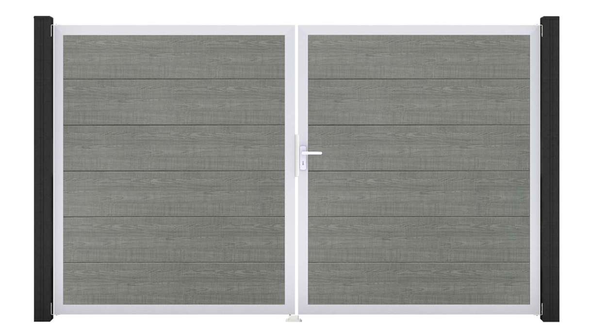 planeo Gardence Simply - PVC-Tor 2-flügelig Grey Ash Cut mit Alurahmen