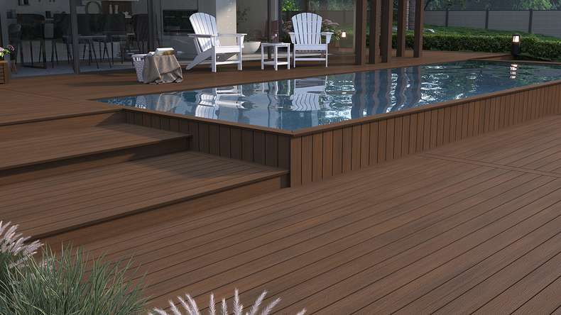 planeo WOODLine Nature - 3m WPC CoEx ummantelte Terrassendiele Verbundprofil leicht - Ipe Braun strukturiert/glatt gebürstet