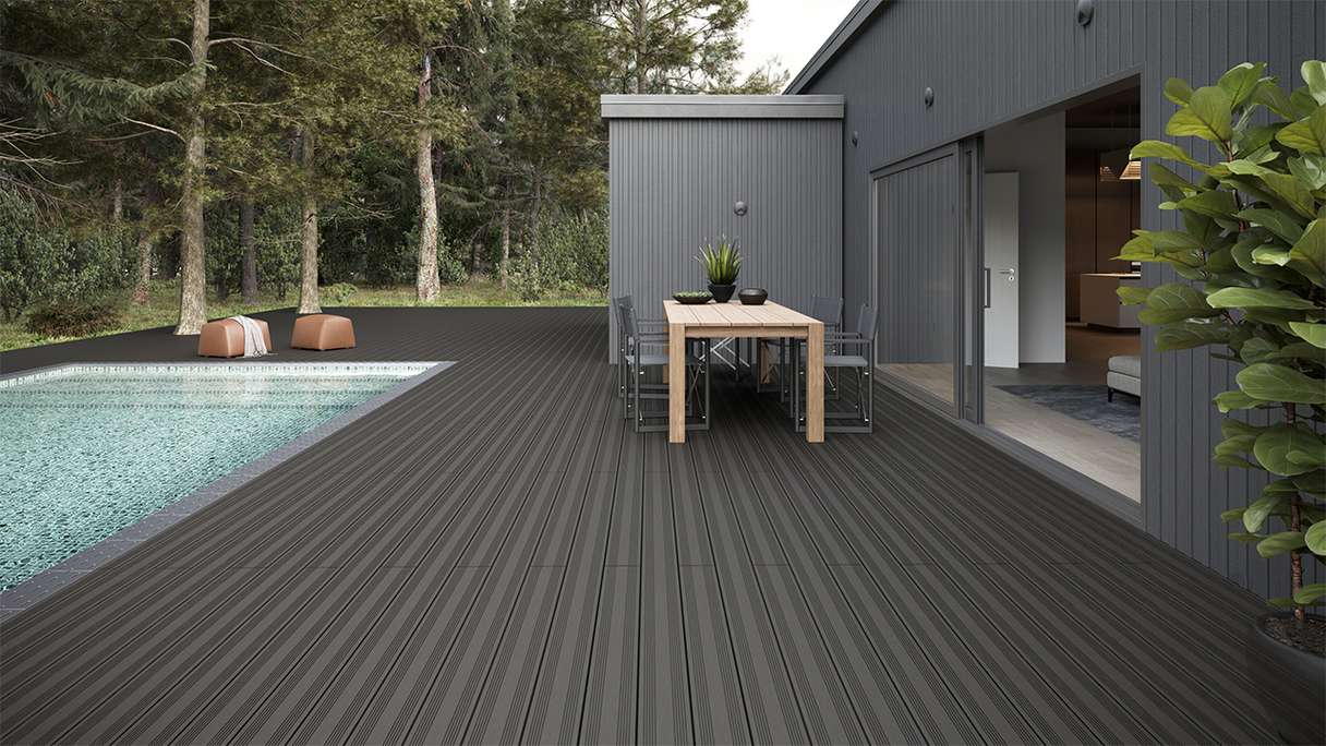 planeo SolidWood WPC Terrassendiele Massiv - Dunkelgrau 4.8m französisch/strukturiert