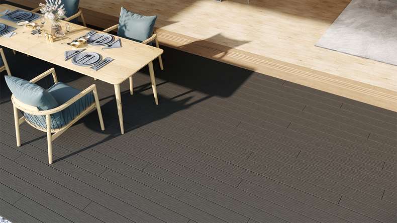 planeo LightWood WPC-Terrasse Komplett-Set Hohlkammerdiele 3m (35.1m²) - Dunkelgrau gerillt/genutet