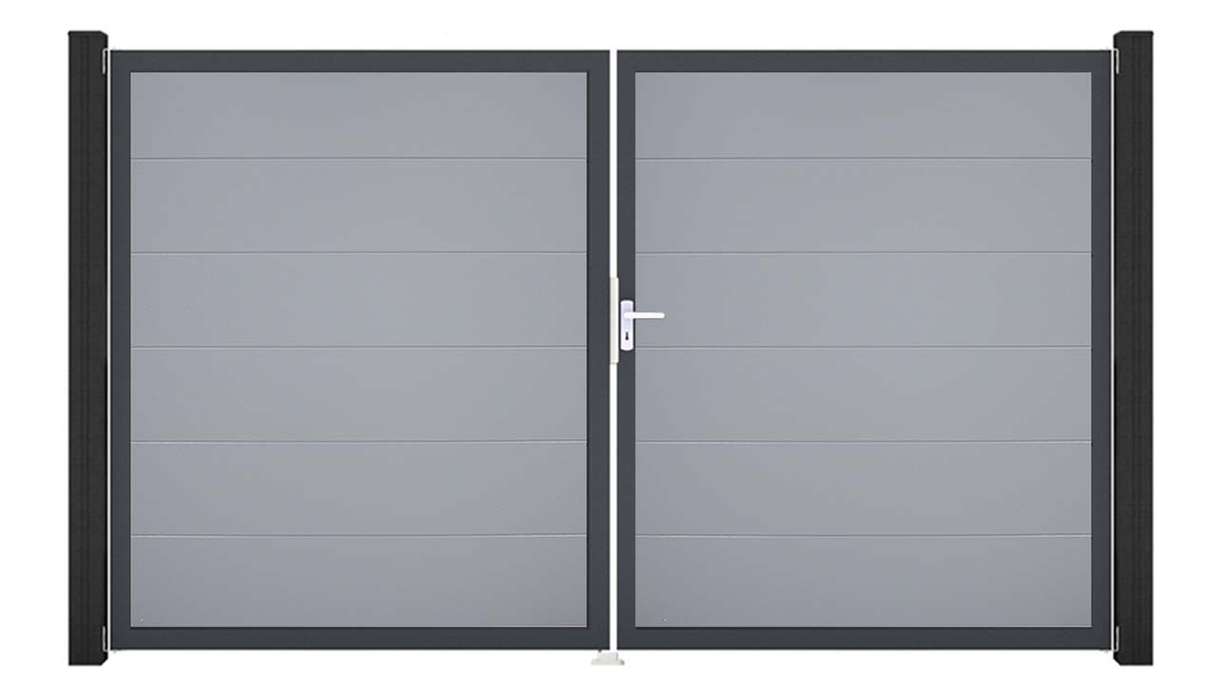 planeo Gardence Simply - PVC-Tor 2-flügelig Silbergrau mit Alurahmen