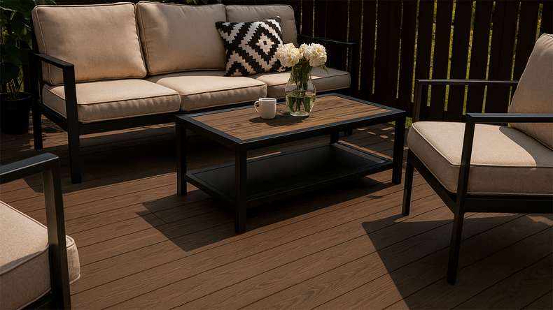 planeo Holzterrasse Massivdiele Thermo Esche Dunkel gebürstet/glatt - 1.5m