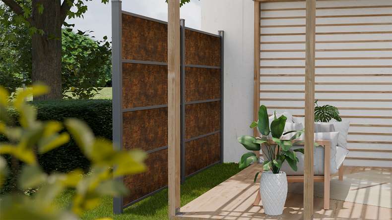 planeo Gardence Resistant - HPL-Steckzaun Rostoptik 180 x 183 cm