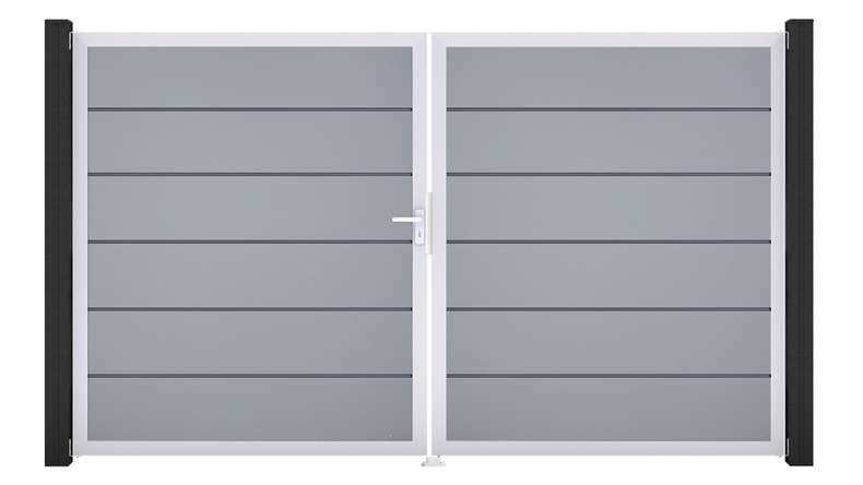 planeo Gardence Simply Premium - PVC-Tor 2-flügelig Silbergrau mit Alurahmen 300 x 180 cm