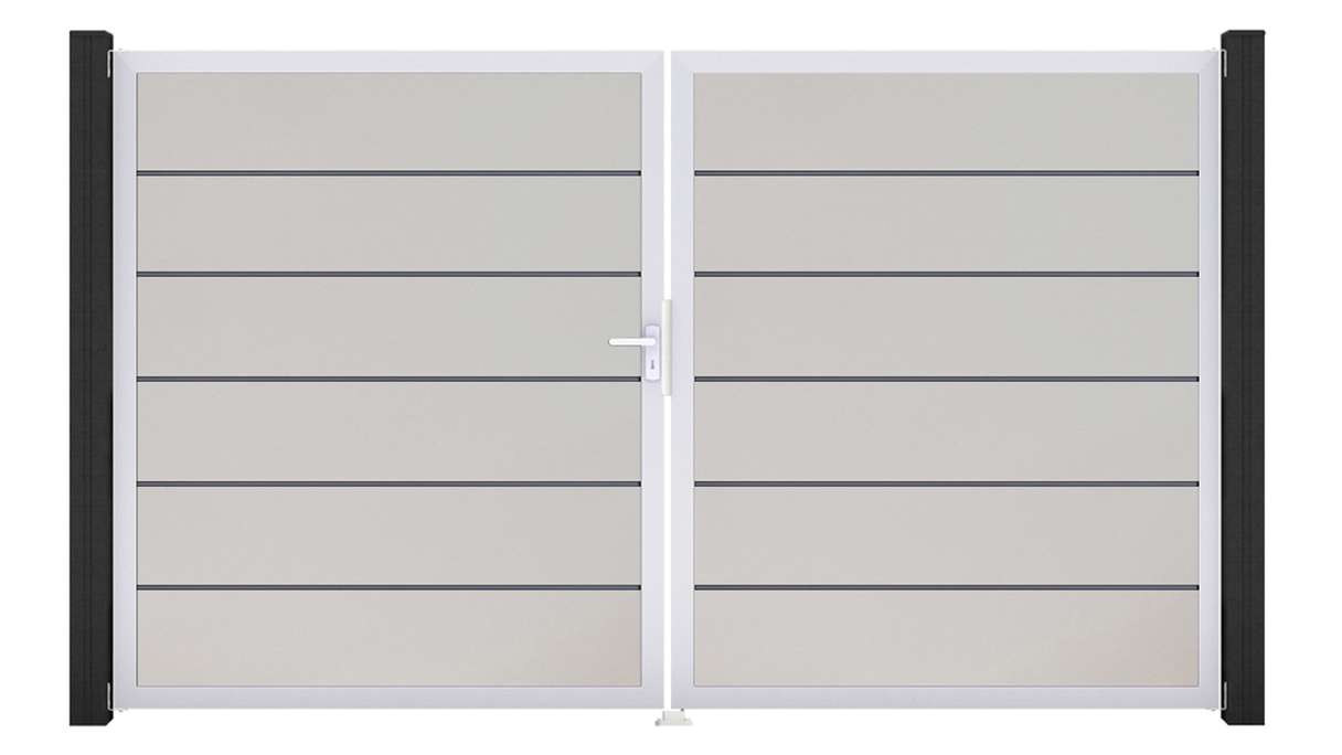 planeo Gardence Simply Premium - PVC-Tor 2-flügelig Weiss mit Alurahmen 300 x 180 cm