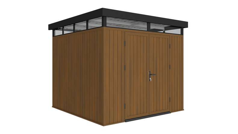 planeo WPC CoEx Flachdach Gartenhaus M - Burma Teak 250 x 250 x 226.5 cm