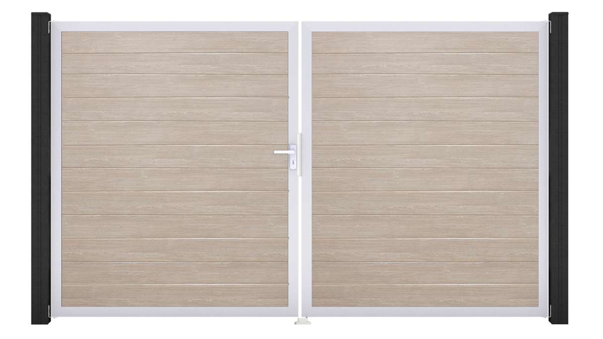 planeo Gardence Simply Small - PVC-Tor 2-flügelig Sheffield Oak mit Alurahmen 300 x 180 cm