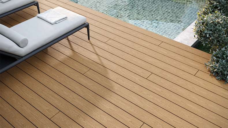 planeo CoEXWood WPC Terrassendiele Massiv ummantelt - Sand/Karamell 3.6m strukturiert