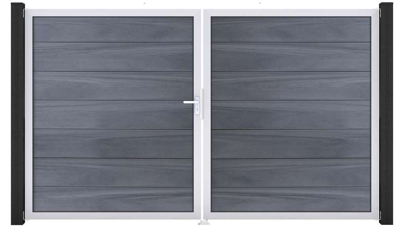 planeo Gardence Strong XL - BPC-Tor - DIN Links 2-flügelig Steingrau co-ex mit Silber-Alurahmen