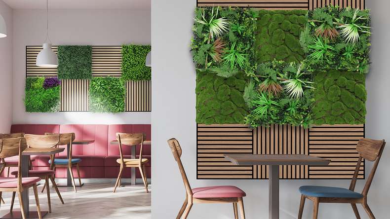 planeo Akustikpaneel - MixWall Leaf Mood Mixed Green Design Buxus 52 x 52 cm | Kunstpflanze (PLMW-21111)