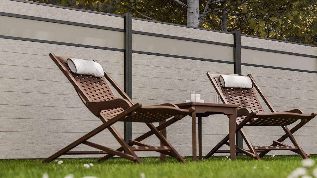 planeo Gardence Strong - BPC-Steckzaun Glas Satiniert Bi-Color Sand 180 x 180 cm