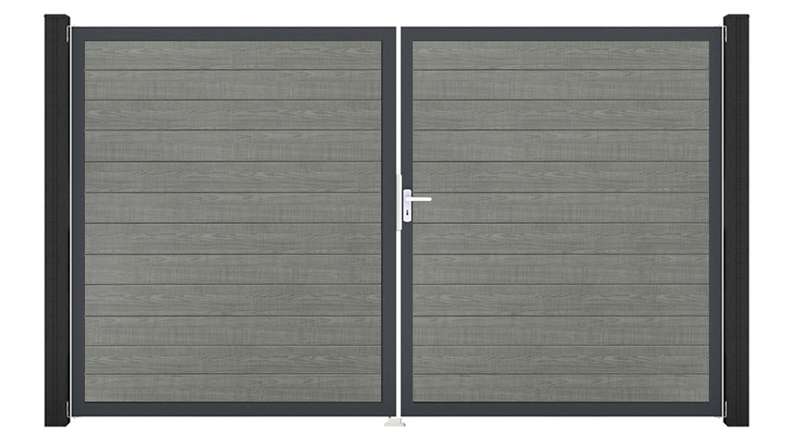 planeo Gardence Simply Small - PVC-Tor 2-flügelig Grey Ash Cut mit Alurahmen 300 x 180 cm