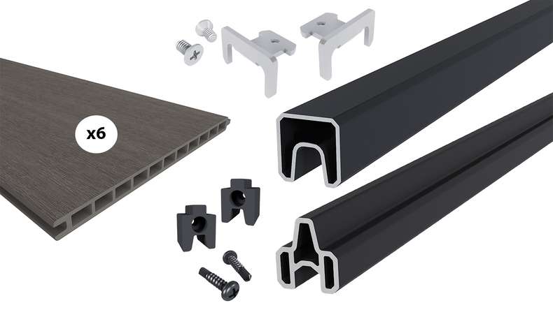 planeo INFINITY XL-Board - WPC CoEx Steckzaun Dunkelgrau 176 x 183 cm