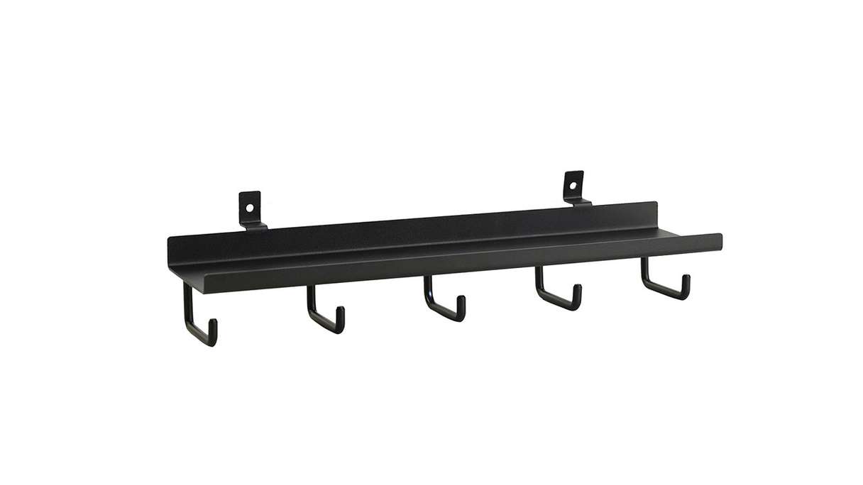 planeo Ablageregal - Schwarz mit 5 Haken inkl. Schrauben