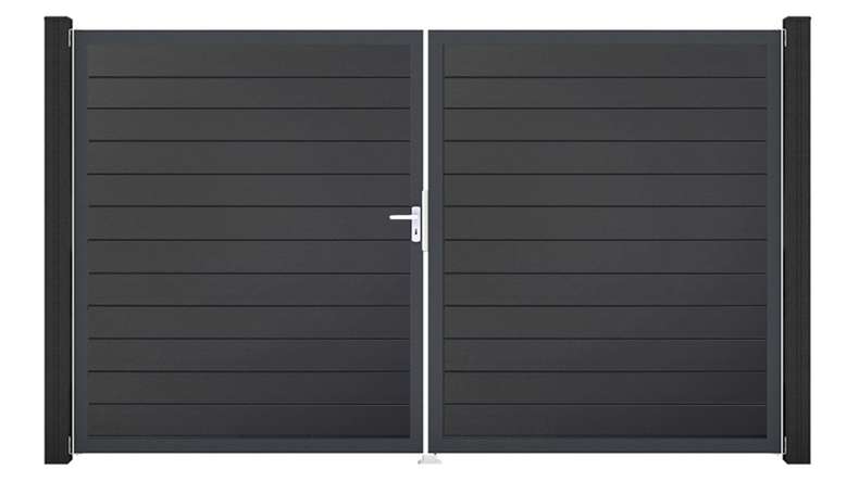 planeo Gardence Simply Small - PVC-Tor 2-flügelig Anthrazitgrau mit Alurahmen 300 x 180 cm
