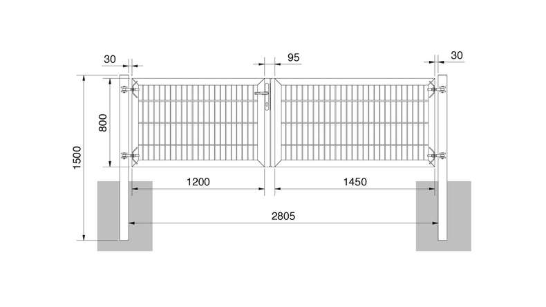 planeo Universaltor schwer 2-flg. Asymetrisch Moosgrün H 800 x B 2650 inkl. Torpfosten