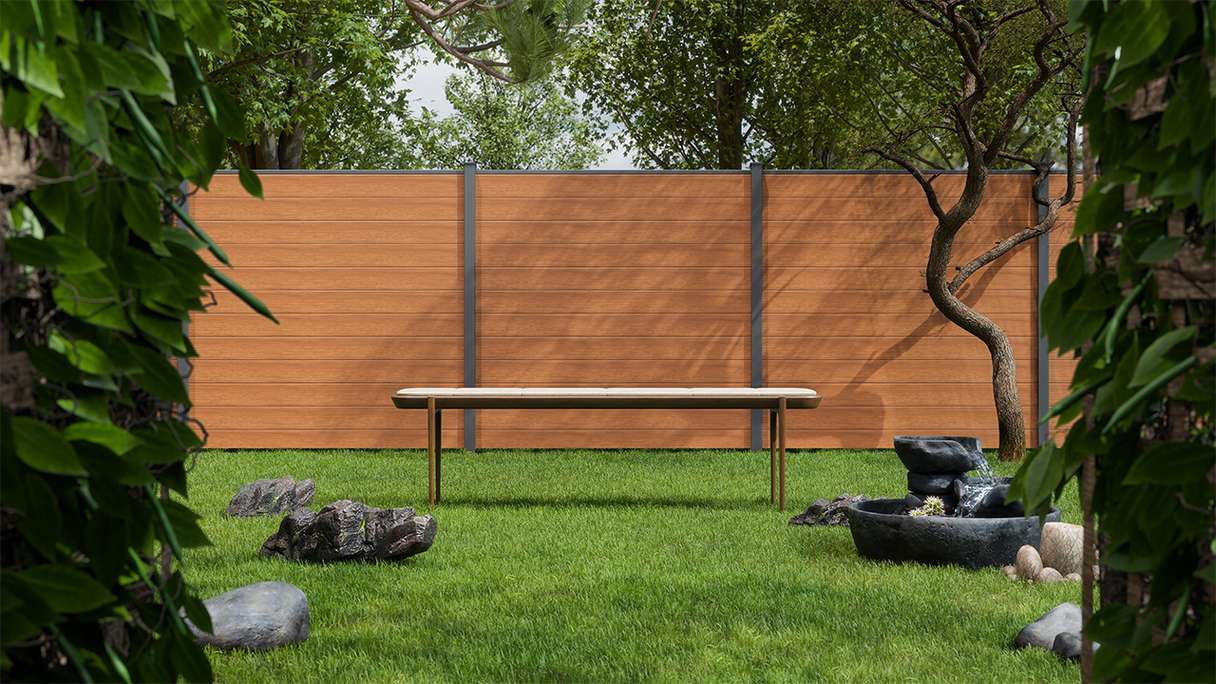 planeo Gardence Simply Small - PVC-Steckzaun Golden Oak 180 x 180 cm