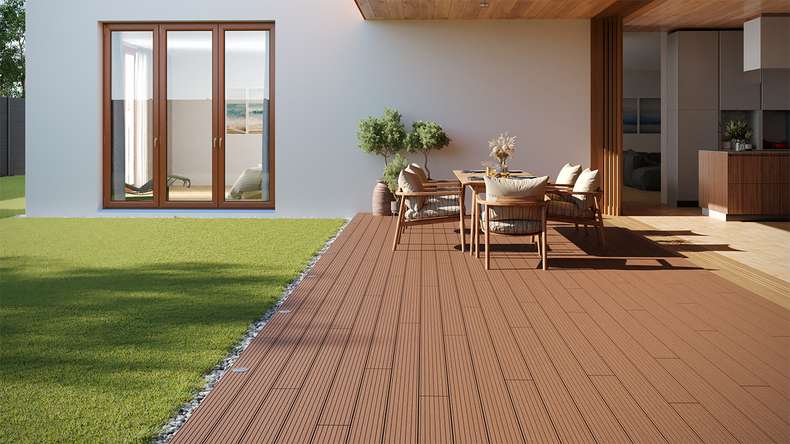 planeo LineWood WPC Terrassendiele Massiv - Hellbraun 3.6m gerillt/genutet
