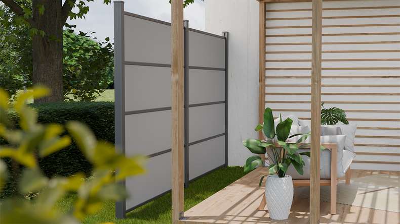 planeo Gardence Resistant - HPL-Steckzaun Uni Grau 180 x 183 cm