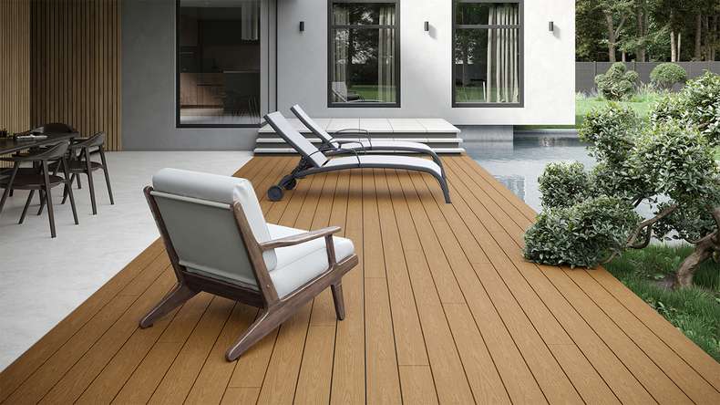 planeo CoEXWood WPC Terrassendiele Massiv ummantelt - Sand/Karamell 3.6m strukturiert