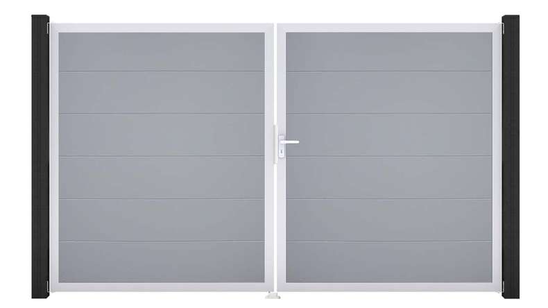 planeo Gardence Simply - PVC-Tor - DIN Rechts 2-flügelig Silbergrau mit Silber-Alurahmen 