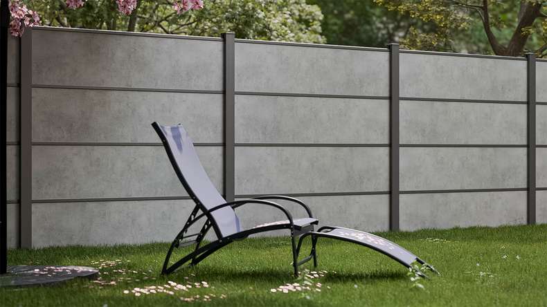 planeo Gardence Resistant - HPL-Steckzaun Betongrau 180 x 183 cm