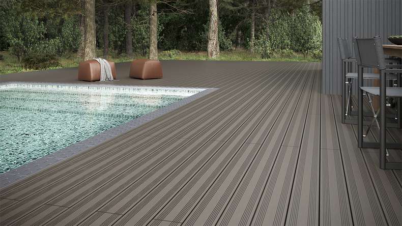 planeo SolidWood WPC-Terrasse Komplett-Set Massivdiele 3m (18.52m²) - Hellgrau französisch/strukturiert