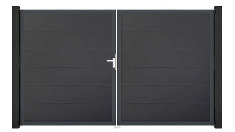 planeo Gardence Simply - PVC-Tor - DIN Links 2-flügelig Anthrazit mit Anthrazit-Alurahmen 