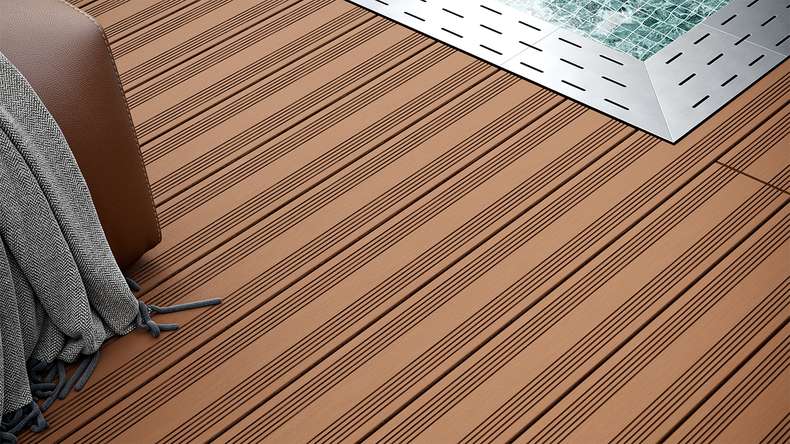 planeo SolidWood WPC-Terrasse Komplett-Set Massivdiele 3m (50.27m²) - Hellbraun französisch/strukturiert