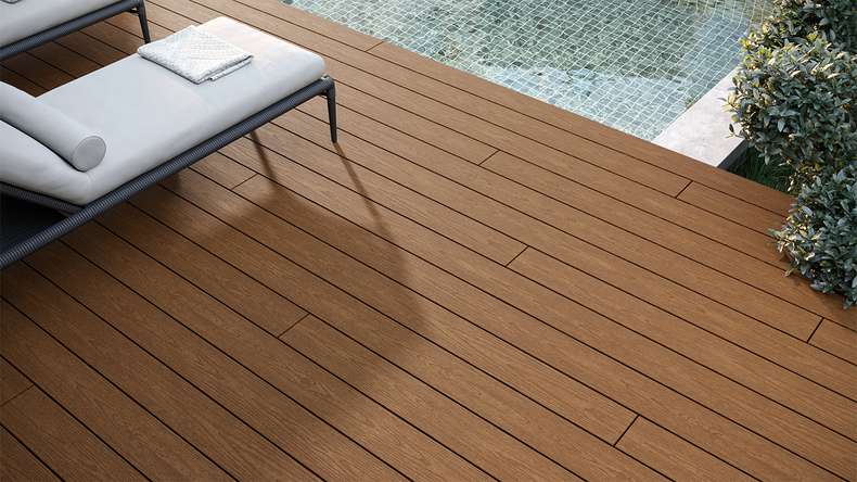planeo CoEXWood WPC Terrassendiele Massiv ummantelt - Sand/Karamell 3.6m strukturiert