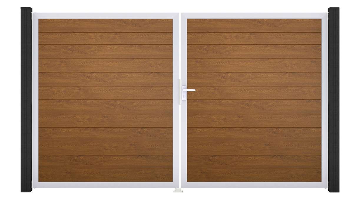 planeo Gardence Simply Small - PVC-Tor 2-flügelig Golden Oak mit Alurahmen 300 x 180 cm