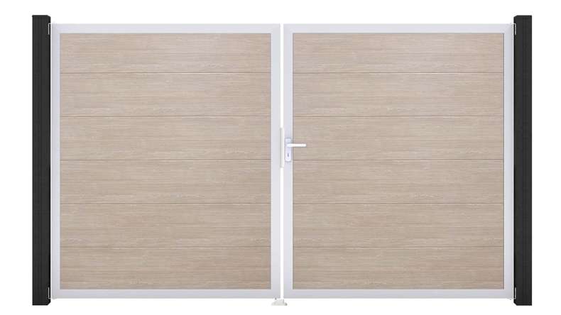 planeo Gardence Simply - PVC-Tor 2-flügelig Sheffield Oak mit Alurahmen