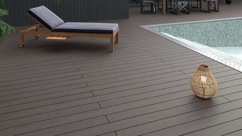 planeo SolidWood WPC-Terrasse Komplett-Set Massivdiele 3m (18.52m²) - Hellgrau französisch/strukturiert