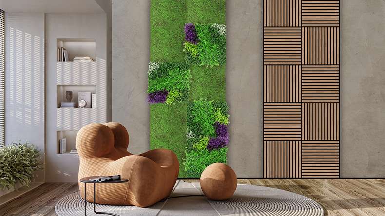 planeo Akustikpaneel - MixWall Leaf Mood Violet Mixed Flora 52 x 52 cm | Kunstpflanze (PLMW-61111)