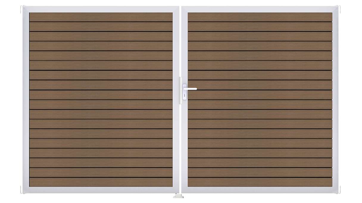 planeo Gardence Trendy - BPC-Rhombus-Tor - 2-flügelig Teak co-ex mit Alurahmen