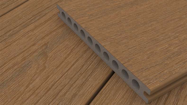 planeo MAXLine Nature - 3m WPC CoEx ummantelte XL Terrassendiele Verbundprofil leicht - Burma Teak strukturiert/glatt gebürstet